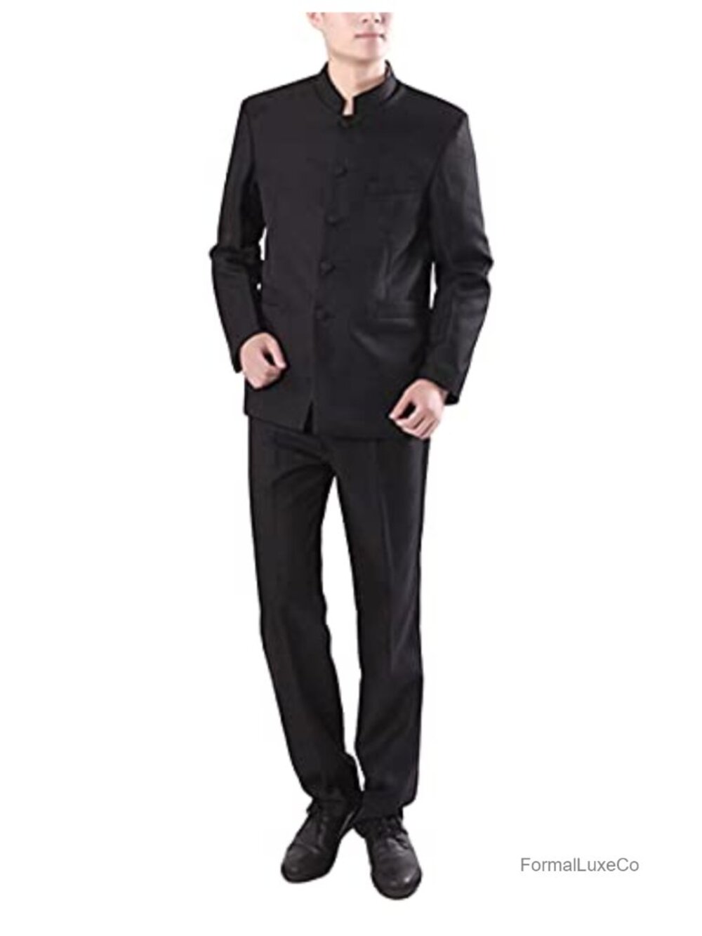 Men's Mandarin Collar Slim Fit 2PC Formal Suit Stand Collar Coat & Trousers